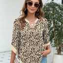 Micoson Womens 3/4 Sleeve Chiffon Blouses V Neck Double Layers Mesh Shirts Flowy Dressy Tunic Tops (XL)