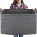 95L Extra Large Blanket Basket, 24" x 16.9" x 14.2" Woven Storage Basket for Living Room, Nursery Blanket Storage for Toys, Towels, Dirty Clothes (Grey)