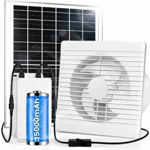 25W Solar Powered Fan with 24000mAh Battery, Usable At Night | 8" Solar Powered Exhaust Fan, Quiet Waterproof High Airflow, for Chicken Coop Outdoor, Greenhouse, Sheds, Pet Houses