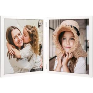 8x10 Double Picture Frames Hinged Folding Photo Frames Vertical Stand Frames (White)