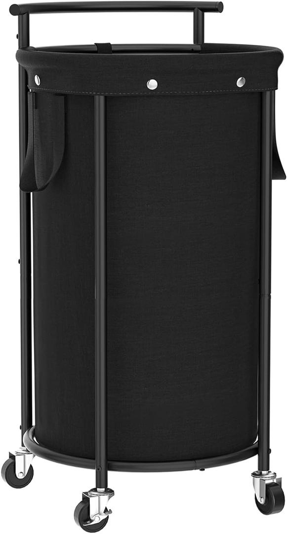 Chrislley 110L Laundry Hamper with Wheels, Rolling Laundry Basket with Removable Bag, Round Iron Laundry Cart with Steel Frame and Handle, Dirty Clothes Hamper Organizer for Dorm, Laundry Room(Black)