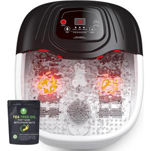 Foot Spa Bath Massager with Heat, Epsom Salt,Bubbles, Vibration and Red Light, Tub for Stress Relief,Foot Soaker Mothers Day Gifts for Women Mom Dad (Black/White)