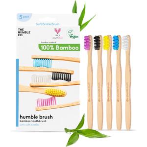 The Humble Co Bamboo Toothbrushes, 5 Pack - Soft Bristles Natural Bamboo Toothbrush - BPA Free Soft Bristles for Sensitive Gums - Non-Toxic & Plastic Free Handle - Dental Oral Care & Hygiene