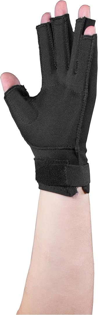 OTC Resting Splint Glove, 5 Finger Semi-Rigid Splints, Open Tips, Black, Left Hand, Large