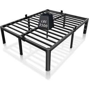 ROIL 14 inch Metal Queen Bed Frame with Rounded Corner and Headboard Hole Mattress Retainers 3500LBS Heavy Duty Steel Slats No Box Spring Needed Platform Noise-Free Easy Assembly