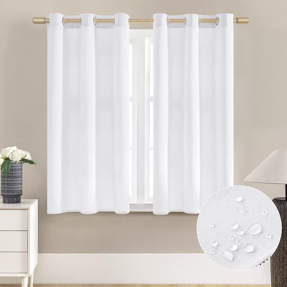 XTMYI White Short Room Darkening Curtains for Bedroom,Thermal Insulated 80% Blackout Light Blocking Grommet Window Curtains for Kitchen Bathroom,46 by 48 Inch Length 2 Panels Set 
