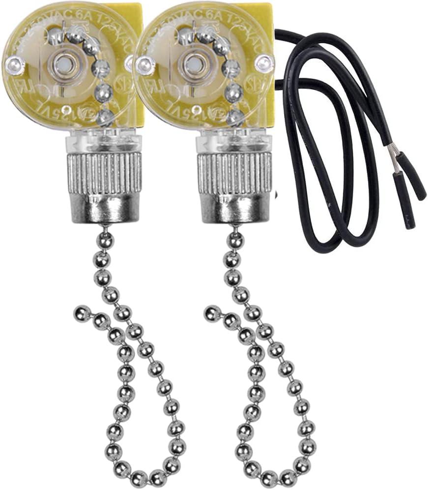 Ceiling Fan Switch Zing Ear ZE-109 Two-Wire Light Switch with Pull Cords for Ceiling Light Fans Lamps and Wall Lights Pull Chain Switch Control Replacement On-Off,2 Pcs (Nickel)