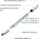 Capacitive Stylus Pen, 4-in-1 High Sensitivity and Precision Touch Screen Stylus Clear Disc Tip,Black Rubber Tip &Mesh Fiber Tip Compatible with Universal Touch Screen Device (Ice Blue)