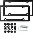 X AUTOHAUX 2 Pcs Aluminum Alloy Car 4 Hole License Plate Frame Holder W/Screw Caps - Black