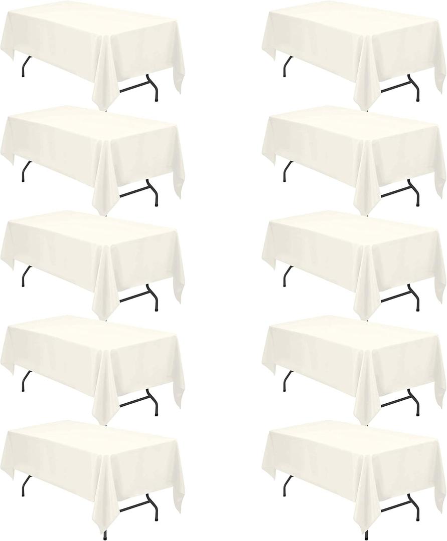 BRILLMAX 10 Pack Ivory Tablecloths for 6 Foot Rectangle Tables 60 x 102 Inch - 6ft Rectangular Bulk Linen Polyester Fabric Washable Cloth Cover for Wedding Reception Banquet Birthday Party (60x102 In, 10 Pack)