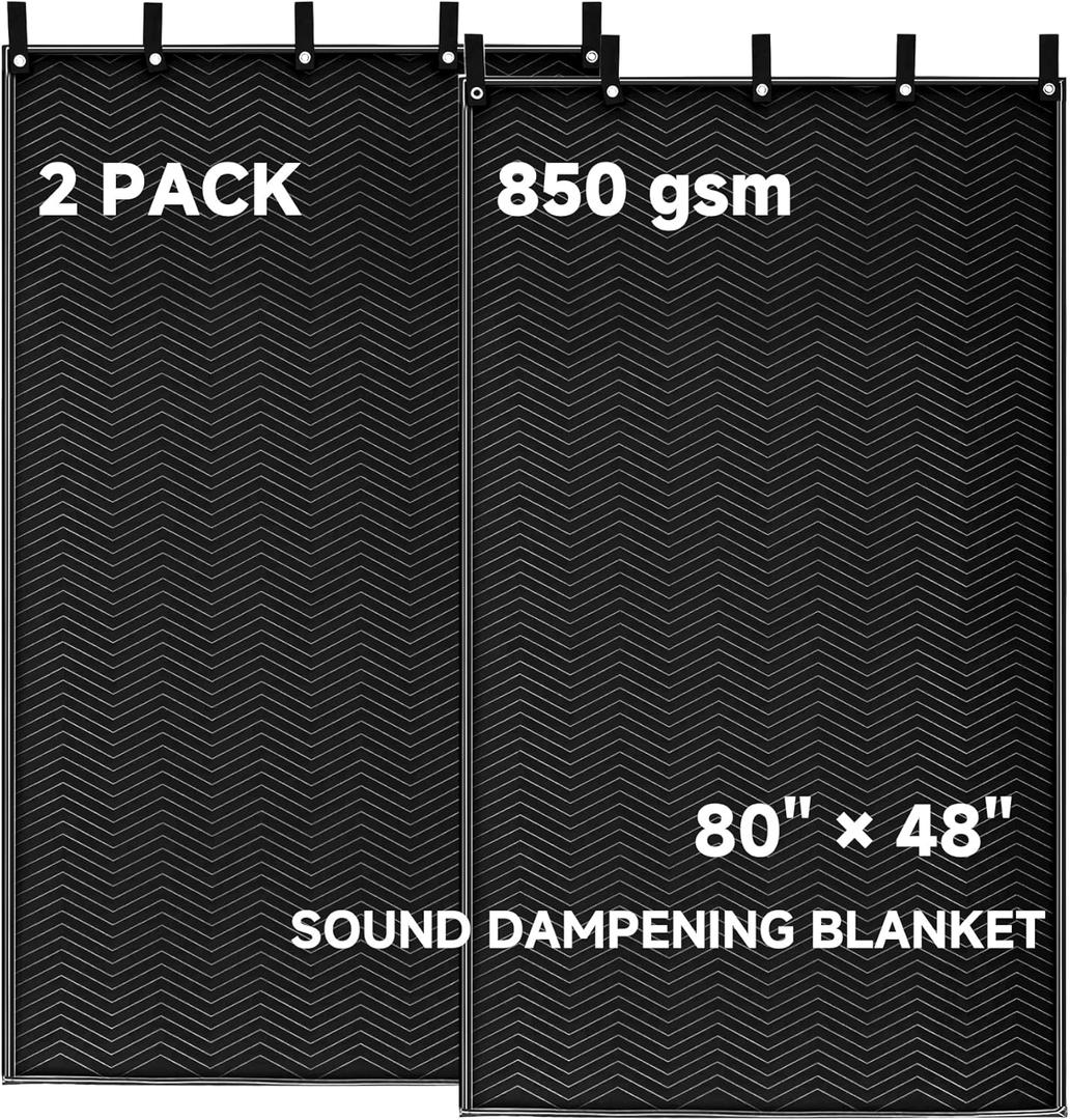 2 Pcs Large Sound Dampening Blanket 48" x 80", 850GSM Acoustic Sound Blanket with Grommets,Heavy Duty Studio Sound Absorption Blankets,Acoustic Blanket Noise Reduce,Light Blocker,Moving Blankets