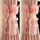 2 Pack French Silky Bow Curtain Tiebacks, Elegant Lace Ribbon for Curtains Decorative Rope Accessories Home Dcor (Pink,2)