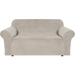 H.VERSAILTEX Stretch Velvet Loveseat Covers for 2 Cushion Couch Covers for Living Room Sofa Covers Slipcovers with Non Slip Straps Bottom, Ultra Thick Comfy Velour (Width 58"-72", French Oak)
