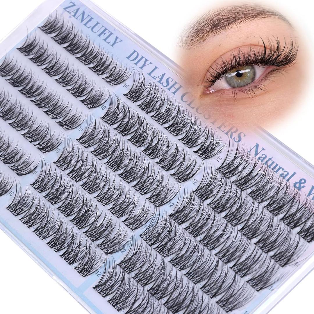 Lash Clusters Natural CC-Curly Cluster Lashes zanlufly Clear Band Eyelash Clusters Wispy Eyelash Extension 10 12 14MM Individual Lashes DIY Lash Extension