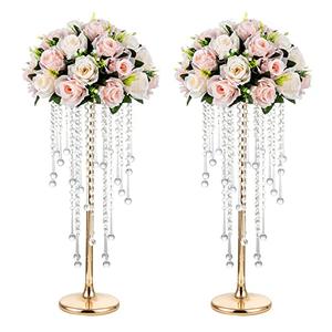 NUPTIO Wedding Centerpieces Gold Vases: 2 Pcs 21.7in Tall Crystal Flower Vase Metal Flowers Stand for Party Tables Decorations - Elegant Bulk Weddings Decoration Table Chandelier Centerpiece Stands