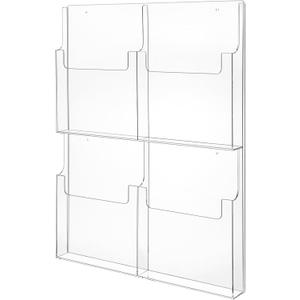 Barydat 4 Pocket Acrylic Brochure Holder Wall Mount Clear Pamphlet Holder Plastic Trifold Multi Slot Flyer Rack Magazine Display Stand Wall Hanging Organizer 11.8 x 8.78 Inch for Office Menu Advertise