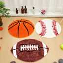 3 Pack Football Baseball Basketball Rug 26-32" Plush Round Sports Non Slip Washable Mat Decorative Area Rug Carpet for Bedroom Bathroom Floor Chair Rooms Decor