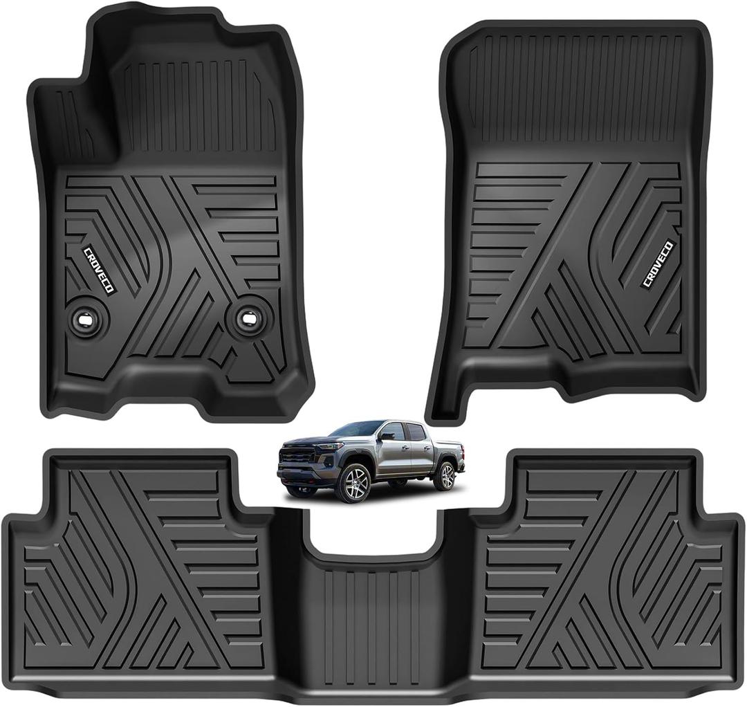 Floor Mats for Chevy Colorado/GMC Canyon Crew Cab 2023-2026 Carpet Floor TPE All Weather Floor Liners 1st & 2nd Row, 3pcs Black