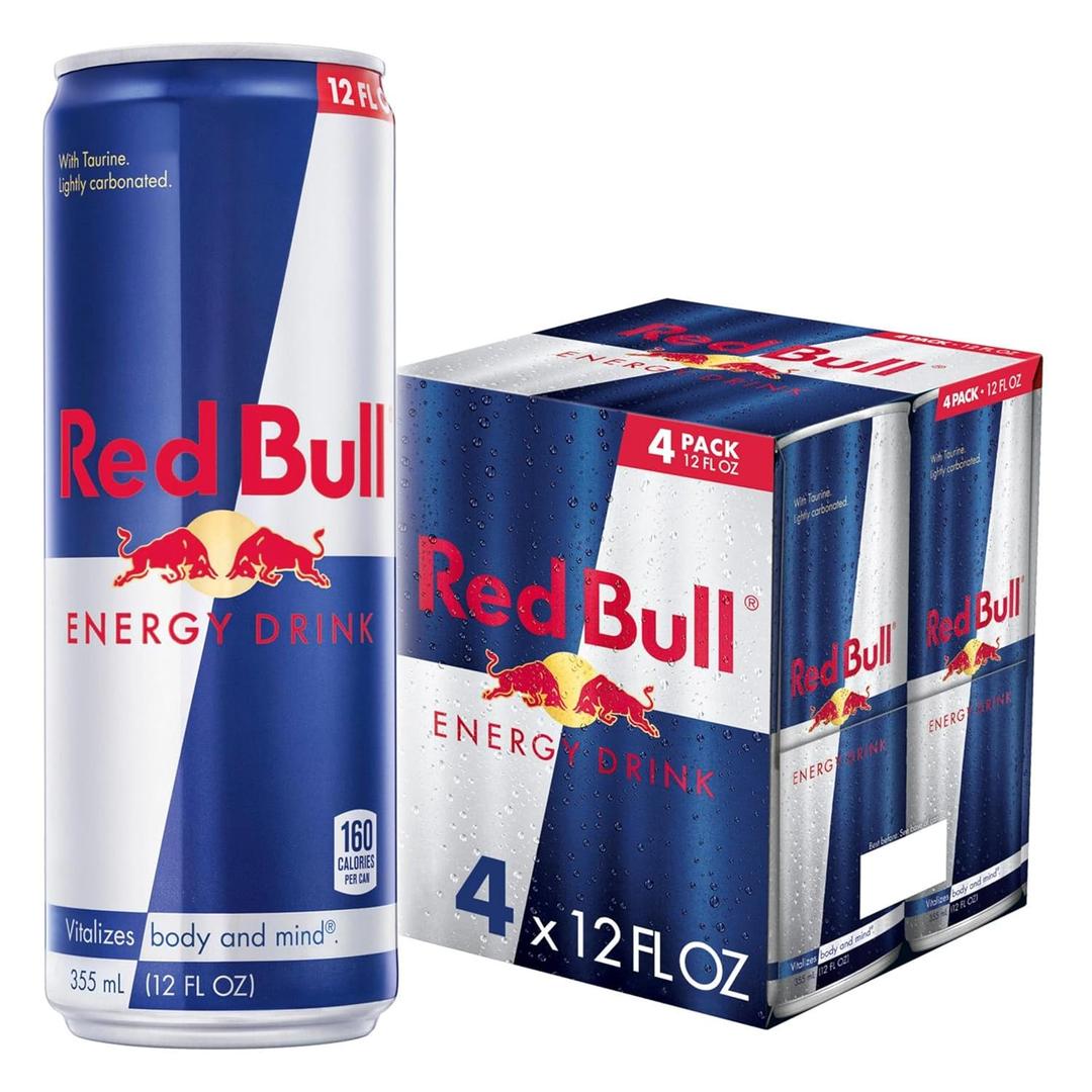 Red Bull Energy Drink with 114mg Caffeine plus Taurine & B Vitamins, 12 Fl Oz, Pack of 4 Cans, BB 09/06/27