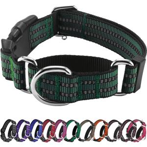 Hikiko Martingale Dog Collars Reflective Nylon Dog Collar with Quick Release Buckle Adjustable Training No Slip Dog Collar (Small, Dark Green)