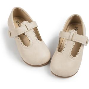 Meckior Toddler Little Girl Mary Jane Dress Shoes Ballet Flats for Girl Party School Shoes Bowknot Princess Shoes (8.5 Toddler, B05/Beige)