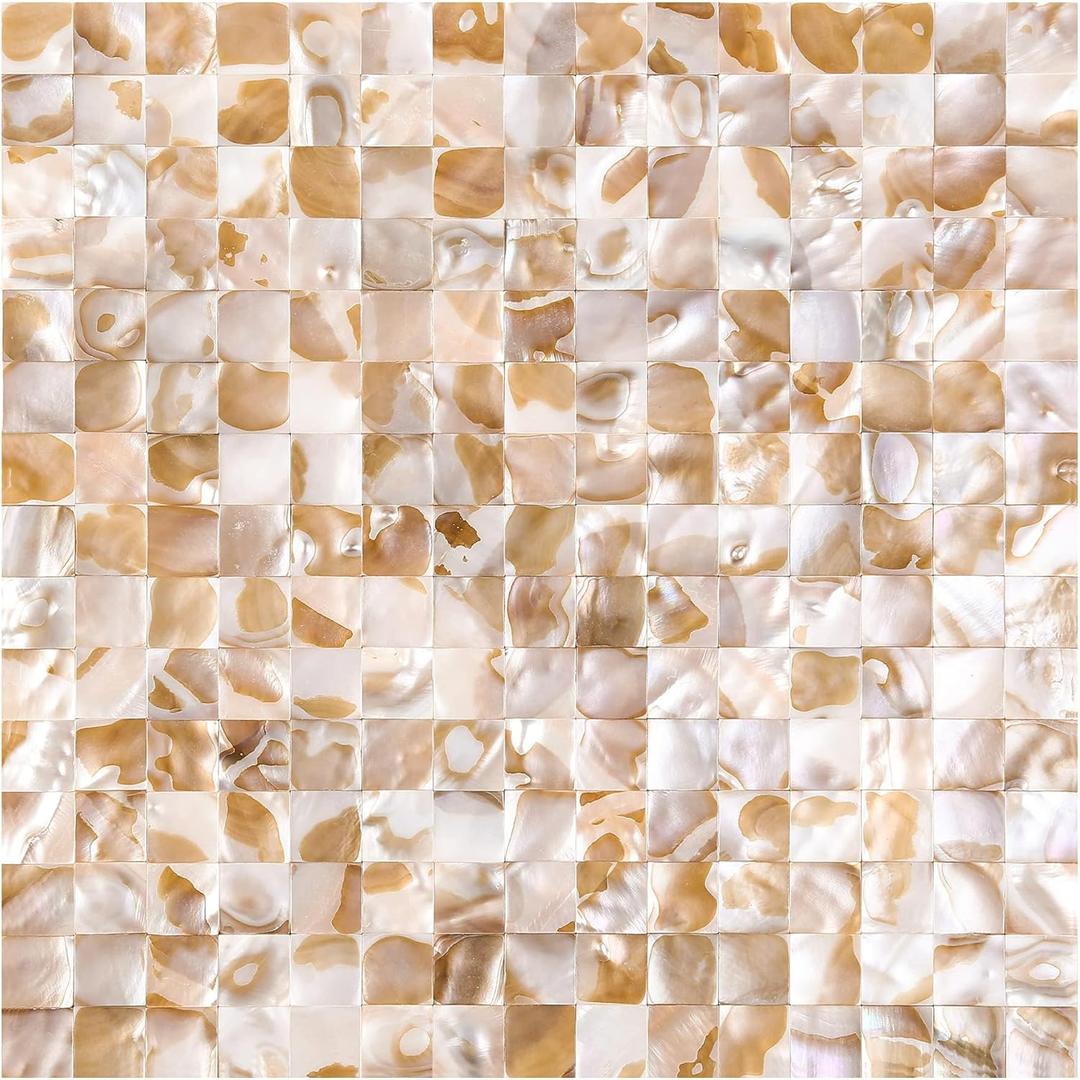 KASARO Peel and Stick Backsplash Shell Tiles, Mother of Pearl Mosaic Self Adhesive Tiles for Kitchen Wall Bathroom Bedroom Decor, Colorful, 10-Sheet