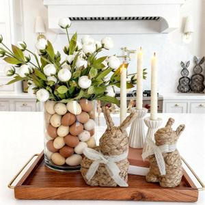 2 Pcs Wicker Easter Bunny Decor for Home 6 Inch 7 Inch Rattan Bunny Table Decor Set Natural Woven Rabbit Figurine Statue for Spring Vintage Kitchen Home Table Centerpiece, 2 Size
