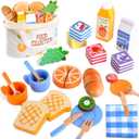 Picnic Set for Kids, Pretend Play Food for Toddlers 1-3, 24 Pcs Wooden Play Food Sets for Kids Kitchen with Shopping Bag, Cutting Food Toys Play Kitchen Accessories Gift for Girls Boys Ages 1 2 3 4 5