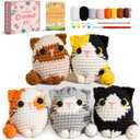 MAGIMUSE Crochet Kit for Beginners, Beginner Crochet Kit with Step-by-Step Video Tutorials, DIY Crochet Animal Kits Amigurumi Craft Knitting Supplies, 5 Pack Cats (40%+ Yarn)