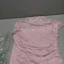 REORIA Women's Sexy Mock Turtle Neck Short Sleeve Shirts Sheer Mesh Ruched Trendy Going Out Bodysuits Tops (Medium, Pink Heart)