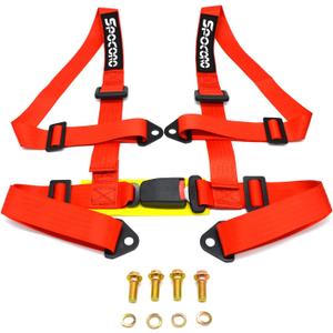 4 Point Harness 2 Inch webbing, Buckle Release Compatible for Go Kart, UTV, ATV, Sim Racing Rig, Off Road Only, Red