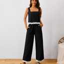 Women's 2 Piece Outfits Summer Sets Linen Sleeveless Crop Tank Top Wide Leg Pants Cruise Vacation Lounge Matching Sets (Black, XXL)