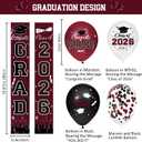 Graduation Decorations Class of 2026 - Maroon Graduation Party Supplies Congrats Grad Backdrop & Banner, Hanging Swirls, Porch Sign, Balloons for High School & College Celebrations