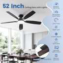 52 Inch Ceiling Fans with Lights, Remote & APP Control, Quiet DC Motor, Dimmable 3CCT LED Light, 6 Speeds, Reversible Low Profile Flush Mount Ceiling Fan for Bedroom Living Room Patio, Black