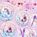 2 x 116Pcs Unicorn Birthday Party Supplies Tableware Kit Including Unicorn Balloons Party Plates and Napkins, Unicorn Paper Plates Cups Forks Kit for Unicorn Balloonss Theme Party, 16 Guests