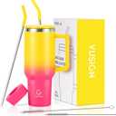 VUSIGN 40 oz Tumbler with Handle and Straw Lid, Stainless Steel Vacuum Insulated Tumbler Travel Mug Water Bottle Cup for Water Iced Tea Coffee Smoothie Car, Red-Yellow Mixed