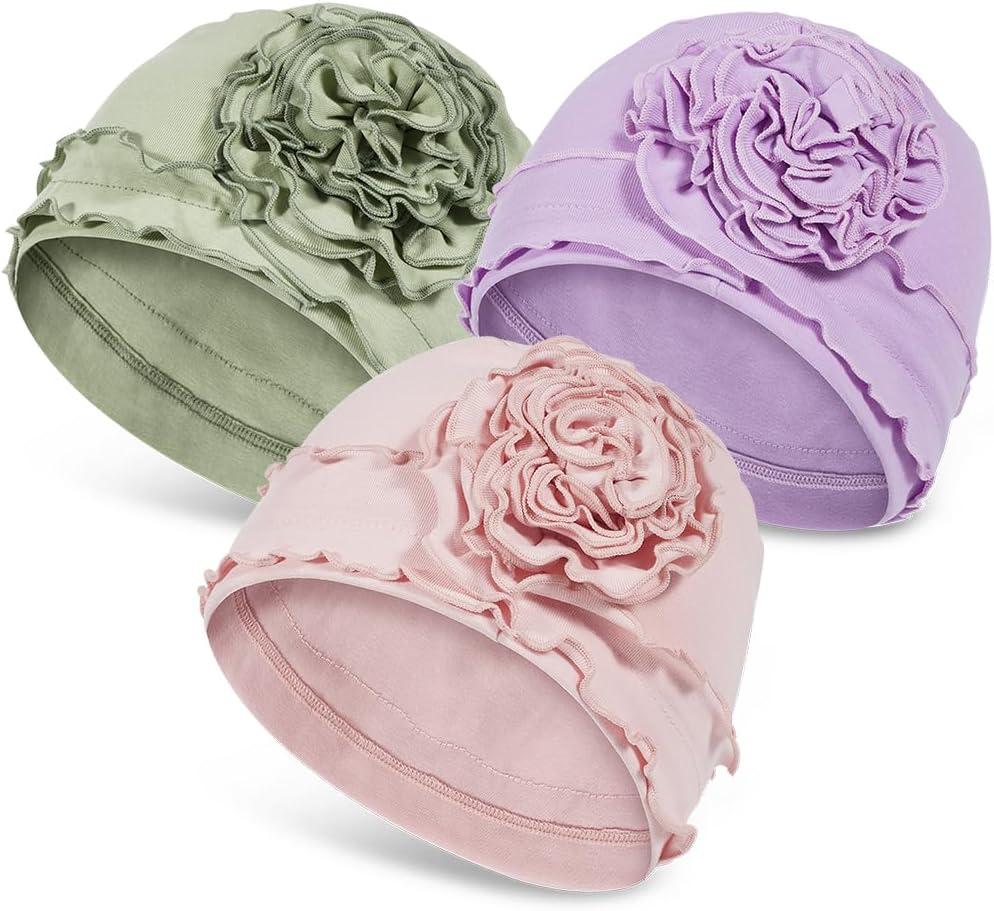 JarseHera 3PCS Cotton Chemo Headwear for Women Soft Cancer Caps Beanie for Hair Loss