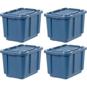 IRIS USA 4-Pack 12 Gallon Storage Bins with Lids |Made in USA| Heavy Duty Eco-Friendly Plastic Tote Containers for Truckbed Tool Box Organization, Large - Navy
