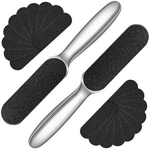 Mudder 2 Pieces Stainless Steel Pedicure Foot File Callus Remover Foot Scrubber Rasp with 20 Replaceable Coarse/Fine Double Side Reusable Pads for Care Cracked Skin Callus Remover Tool(Silver)