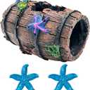 GSD Star-Fish Broken Barrel Decor Resin Betta Tank Accessories Ornaments for Cave Hide Decorations, Broken Barrel x 1pc, Blue Star Fish Ornaments x 2pcs
