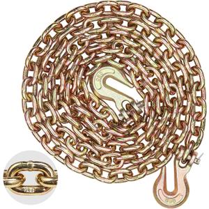 VEVOR G80 Transport Binder Chain, 5/16" x 10.3' Tow Chain with Clevis Grab Hooks, 4900 lbs Safe Working Load, Heavy Duty Trailer Logging Chain for Transporting Towing Truck Tie Down Binding Equipment