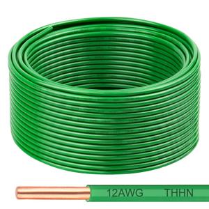 THHN Wire 12 Gauge 100 FT, 12 AWG Solid OFC Copper Electrical Building Wire with Nylon Jacket PVC Insulation, Rated 600V for Residential, Industrial, CNC, Ground (12 Gauge, Green)