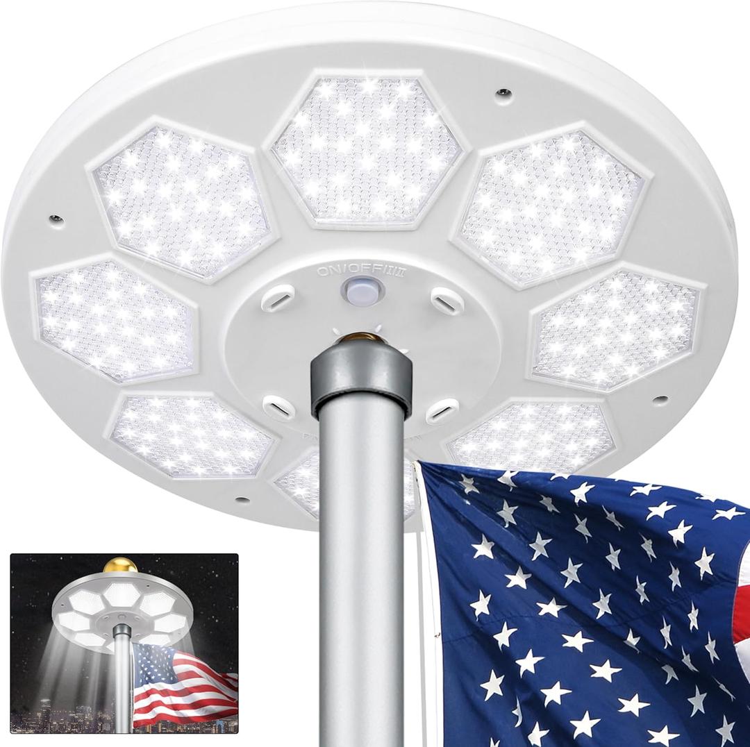 Flagpole Light Solar Powered, 6 Updated Ultra Bright 160 LED for 15-25 Ft Poles, 15 Hour Dusk to Dawn Auto On/Off, Aurora Lighting