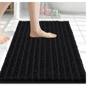 2pcs Arotive Luxury Bathroom Rugs 24x16, Extra Soft Thick Absorbent Shaggy Chenille Bath Rugs, Non-Slip Machine Wash Dry, Bath Mats for Bathroom Floor, Tub and Shower, Home Decor Accessories, Black