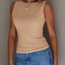 Imily Bela Womens Going Out Casual Tank Tops 2025 Trendy Summer Basic Sleeveless Backless T Shirts Cute Slim Fit Y2K Tee (Beige, L)