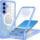 Hekodonk for Galaxy S25 FE Case Glitter,Compatible with MagSafe[Built-in Tempered Glass Screen Protector & Camera Lens Protection] Full Body Shockproof Protective Bling Phone Case,Blue
