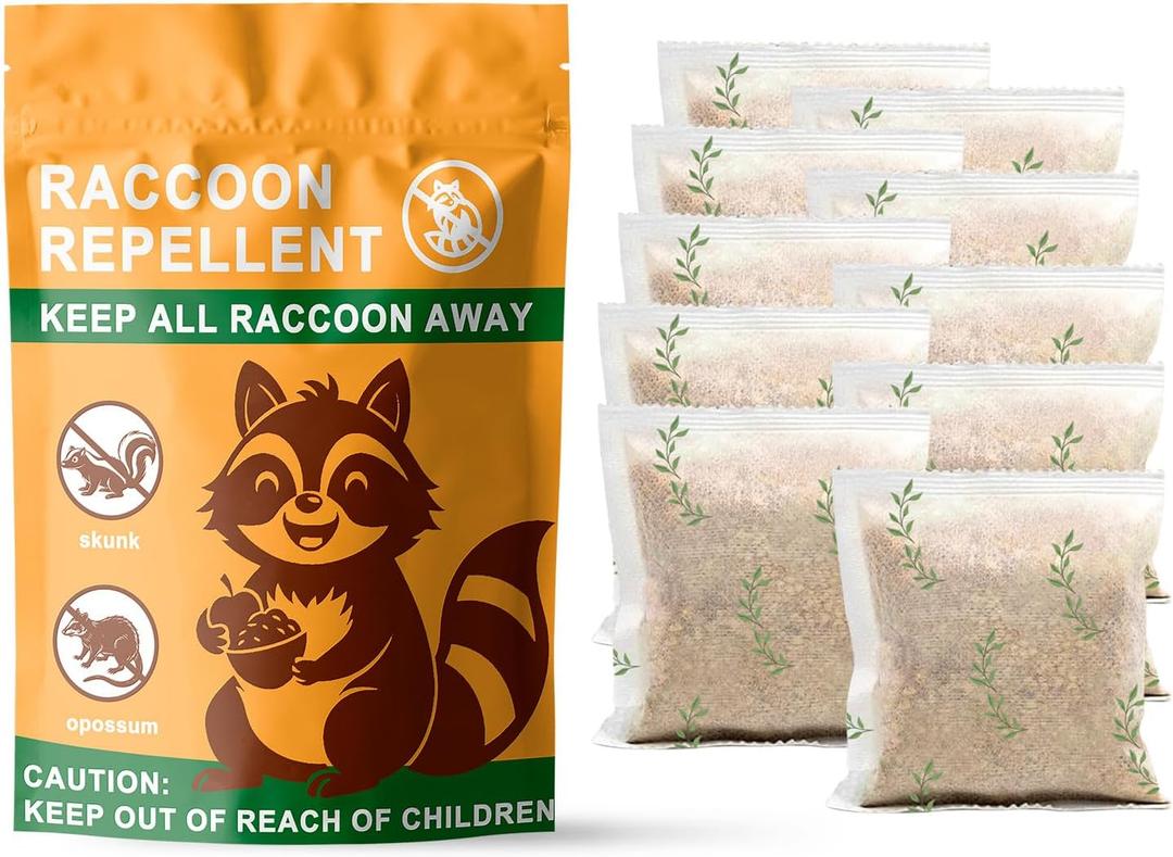 Natural Raccoon Repellent Granules | Eco-Friendly, Non-Toxic & Long-Lasting Protection with Garlic, Peppermint & Wintergreen Oils | Safe for Pets and Children |10-Pack (25g per Bag)