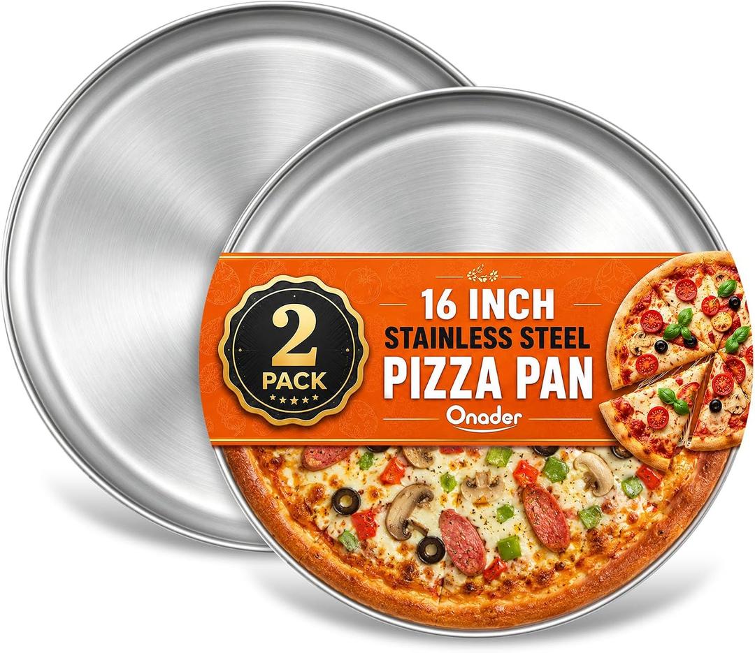 Onader 16 Inch Pizza Pan, Stainless Steel Round Pizza Tray, Set of 2