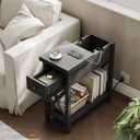 ChooChoo End Table with Charging Station, Narrow Side Table with USB Ports and Outlets, Nightstand with Drawer, for Small Spaces, Bedside Tables for Living Room, Black