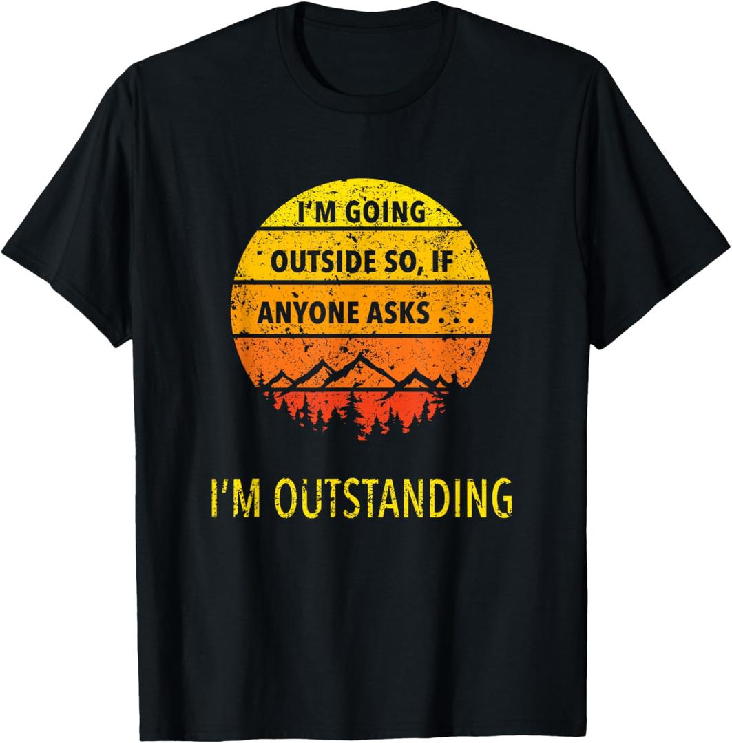 Funny Outdoor Dad Joke Pun I'm Outstanding T-Shirt, S